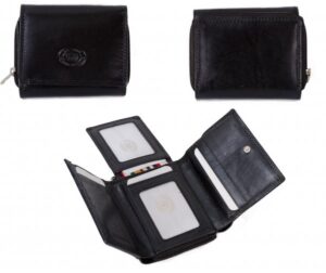 1076 BLACK LEATHER PURSE W/ FOLD OUT CARD SLOTS
