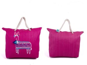 BB1007 PINK/LAMA ANIMAL PRINT CANVAS BAG