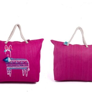 BB1007 PINK/LAMA ANIMAL PRINT CANVAS BAG