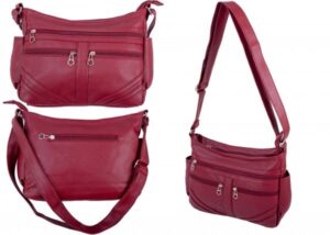 5730 TOP ZIP PU BAG WTH 2 FRNT ZIPS 1 BCK ZIP RED