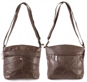 3741 COW HIDE TWIN TOP ZIP BAG WITH 4 ZIP PKT DARK BROWN