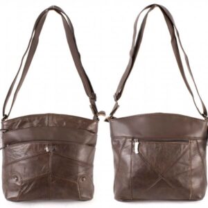 3741 COW HIDE TWIN TOP ZIP BAG WITH 4 ZIP PKT DARK BROWN