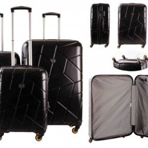 5164 BLACK SET OF 3 TRAVEL TROLLEY LUGGAGE SUITCASE