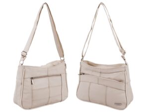 3743 BEIGE COW HIDE BAG TWIN TOP + 2 ZIPS