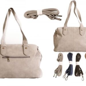 JBHB2587 GREY NICOLE BROWN PU HANDBAG WITH FRONT ZIP POCKET