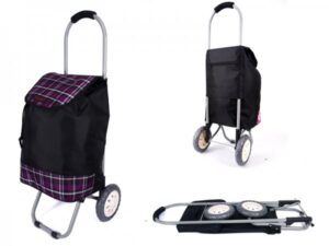 6958 PURPLE CHECK 2 WHEEL SHOPPING TROLLEY