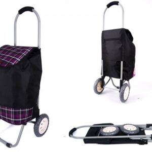 6958 PURPLE CHECK 2 WHEEL SHOPPING TROLLEY