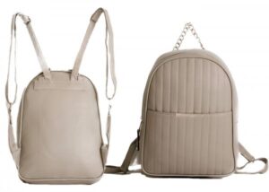 JBFB328 GREY NICOLE BROWN PU BACKPACK WITH SILVER CHAIN HANDLE