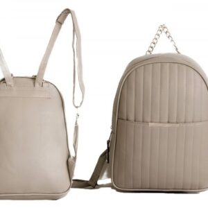 JBFB328 GREY NICOLE BROWN PU BACKPACK WITH SILVER CHAIN HANDLE