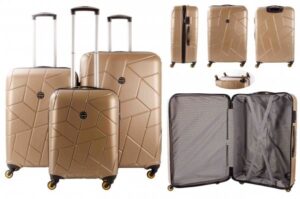 5164 BEIGE SET OF 3 TRAVEL TROLLEY LUGGAGE SUITCASE