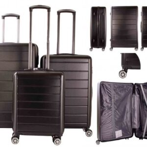 T-HC-07 BLACK SET OF 3 TRAVEL TROLLEY SUITCASE