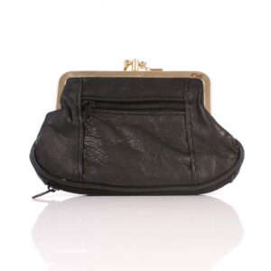 1487 BLACK MED. S.NAPPA TRIPLE FRAME PURSE WITH ZIP