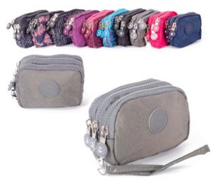 2506 GREY SMALL TRIPLE ZIP ROUND PURSE WITH DETACHABLE STRAP
