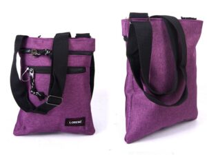 2510 PURPLE SHOULDER BAG WITH 3 ZIPS, ADJ STRAP