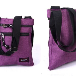 2510 PURPLE SHOULDER BAG WITH 3 ZIPS, ADJ STRAP