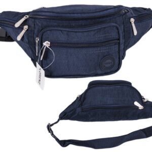 2522 NAVY CRINKLED NYLON BUMBAG WITH 6 ZIP POCKETS