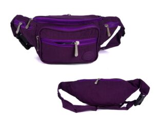 2522 PLUM CRINKLED NYLON BUMBAG WITH 6 ZIP POCKETS