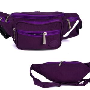 2522 PLUM CRINKLED NYLON BUMBAG WITH 6 ZIP POCKETS