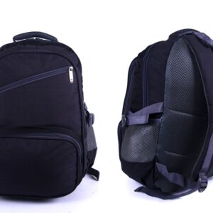 2596 BLACK/GREY “DENIUM” LOOK BACKPACK WITH 4 ZIPS & SIDE POCKET