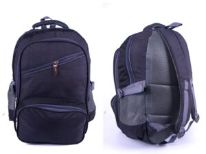 2596 DARK GREY “DENIUM” LOOK BACKPACK WITH 4 ZIPS & SIDE POCKET