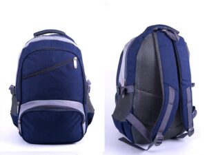 2596 BLUE/GREY “DENIUM” LOOK BACKPACK WITH 4 ZIPS & SIDE POCKET
