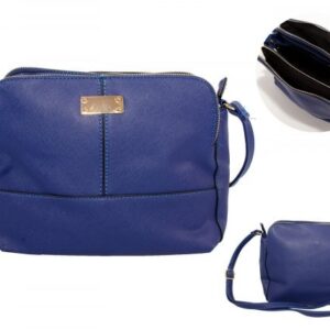 JBFB321 NAVY NICOLE BROWN PU HANDBAG W/ 3 ZIP SECTIONS