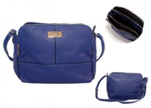 JBFB321 ROYAL BLUE NICOLE BROWN PU HANDBAG W/ 3 ZIP SECTIONS