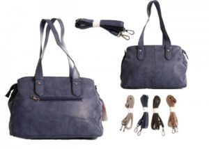 JBHB2587 NAVY NICOLE BROWN PU HANDBAG WITH FRONT ZIP POCKET