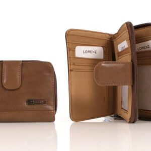 3704 TAN RFID - TWIN ZIP CW HIDE PURSE WALLET WITH TAB