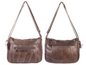 3796 BROWN COWHIDE DOUBLE TOP ZIP BAG, BK, FNT ZIPS
