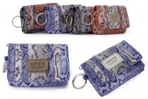 7608 BLUE SNAKE PU PURSE W/ FLAP ZIPS & KEYRINGS