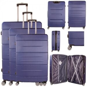 T-HC-LS-01 DARK BLUE SET OF 3 TRAVEL TROLLEY SUITCASES