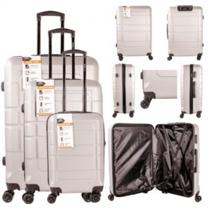 JB2055 SILVER SET OF 3 TRAVEL TROLLEY SUITCASES