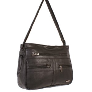 5867 BLACK DBLE TOP ZIP PU BAG,MULTI ZIPS, ADJ. STRP