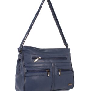5867 NAVY DBLE TOP ZIP PU BAG,MULTI ZIPS, ADJ. STRP
