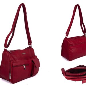 5869 RED PU BAG WITH 5 ZIPS AND POP POCKET