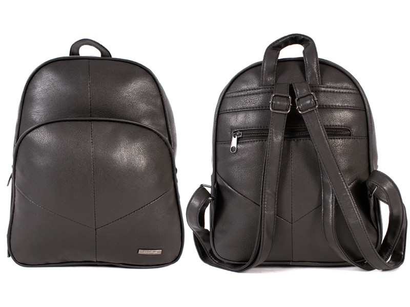 5877 LTHR GRN PU BACKPACK WT FRNT ZIP RND PKT BLACK