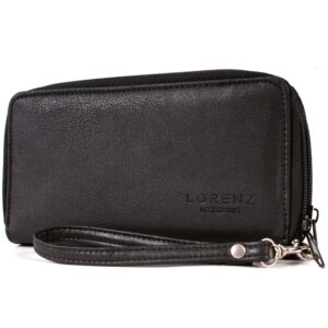 5906 SUMMER BLACK LTHR GRAIN PU TWIN ZIP RND PURSE,WRIST STRAP