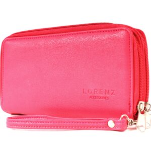 5906 SUMMER CERISE LTHR GRAIN PU TWIN ZIP RND PURSE,WRIST STRAP