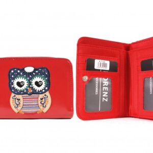 7100 OWL RED ZIP ROUND PU PURSE WITH WALLET SECTION & OWL