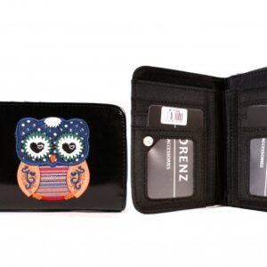 7100 OWL BLACK ZIP ROUND PU PURSE WITH WALLET SECTION & OWL