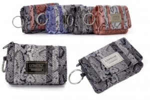 7608 BLACK SNAKE PU PURSE W/ FLAP ZIPS & KEYRINGS
