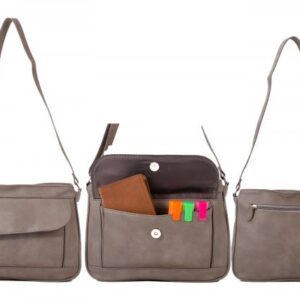 JBHB44 GREY NICOLE BROWN HANDBAG WTH FRONT BTTN PCKT