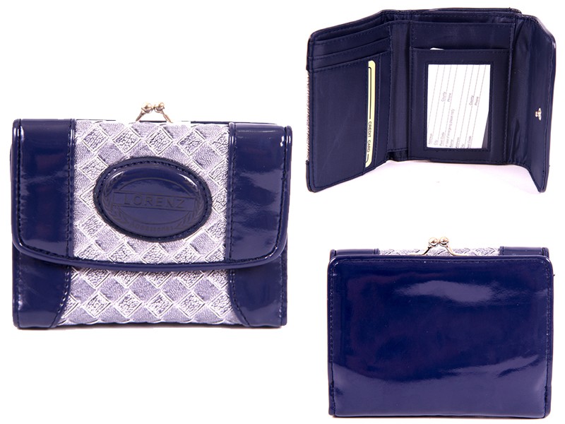 7439 BLUE 11 CM PATENT INTERWEAVE PVC PURSE WITH ZIP