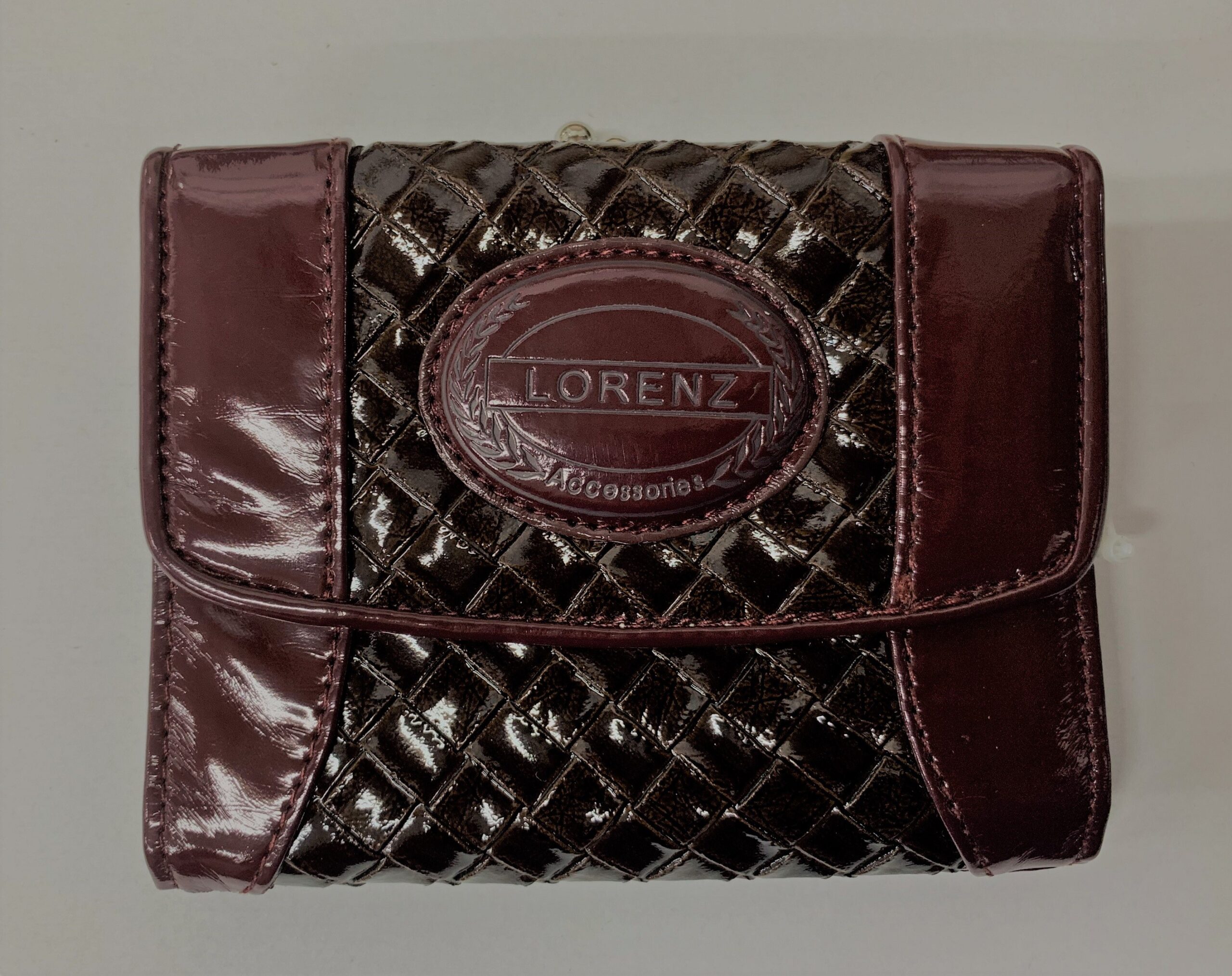 7439 BURGUNDY 11 CM PATENT INTERWEAVE PVC PURSE WITH ZIP