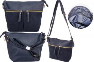 JBFB302 NICOLE BROWN PU HANDBAG 3 ZIPS NAVY