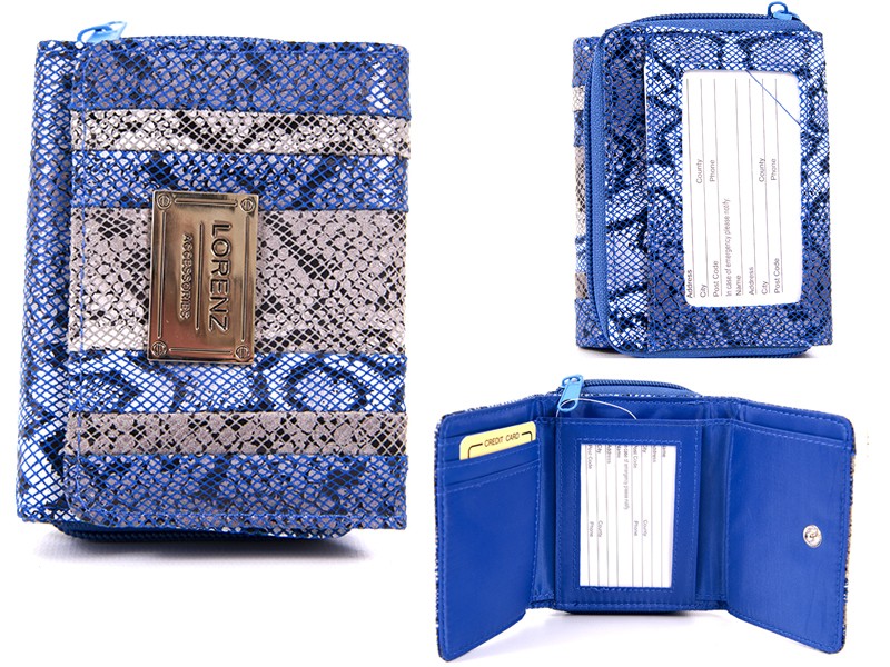 7609 BLUE SNAKE PU ZIP RND PURSE WTH FLAP & P.PK