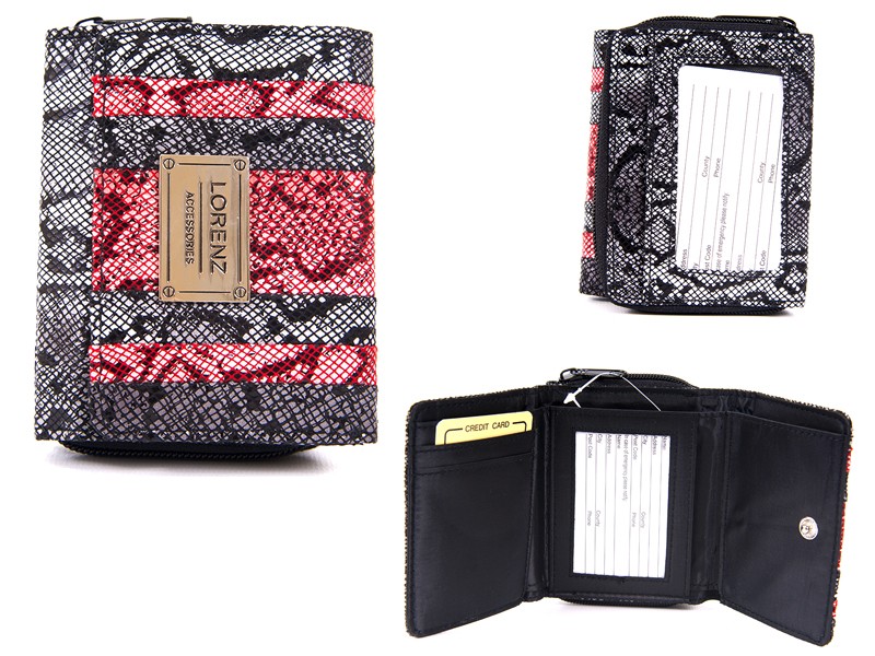 7609 BLACK/PINK SNAKE PU ZIP RND PURSE WTH FLAP & P.PKT