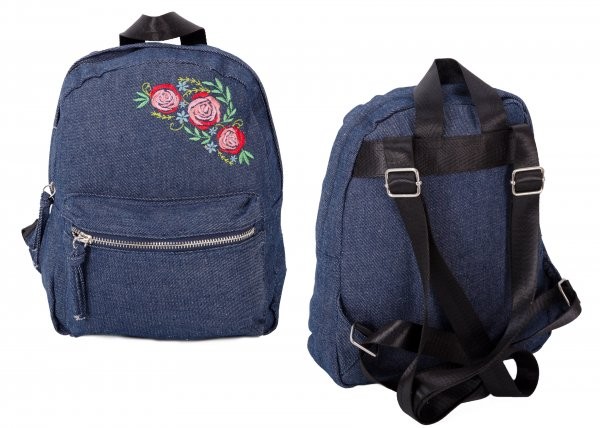 JBCB202-NAVY DENIM ROSE BACKPACK W/ TWO COMPARTMENTS