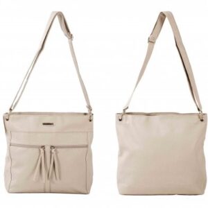 JBFB310 GREY PU HANDBAG 3 ZIPS CAMEL